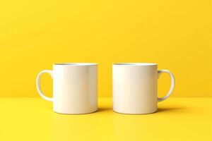 blanc des tasses sur Jaune Contexte pour votre dessins maquette, ai généré photo