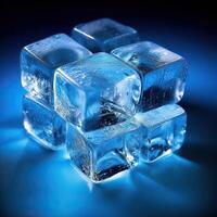 la glace cubes empilés sur Haut de chaque autre isolé sur bleu Contexte. génératif ai photo