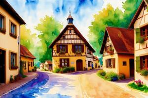 une aquarelle ville. Allemagne, L'Autriche. aquarelle La peinture de une allemand ou autrichien ville. génératif ai photo