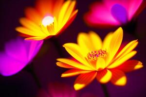 magnifique embrasé fleurs. aurore fleurit. le fascinant lueur de fleurs. génératif ai photo