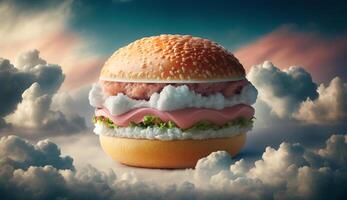 Hamburger avec des nuages dans le ciel, génératif ai photo