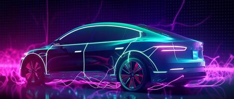 électrique lumières voiture futuriste bannière arrière-plan, génératif ai photo