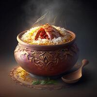 biryani riz dans bol, desi nourriture Indien biryani dans bol, génératif ai photo