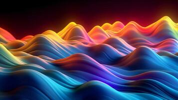 3d électronique la musique Contexte abstrait vague et vagues modèle, 3d paysage, dans le style de multicolore minimalisme, longue exposition génératif ai photo