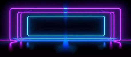 frappant conception Caractéristiques une unique combinaison de bleu et violet néon lumières contre une noir arrière-plan, avec réfléchissant béton ajouter une toucher de texture et profondeur génératif ai photo