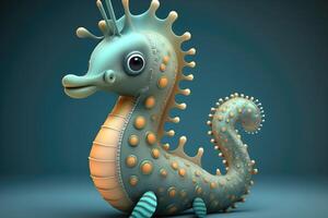 3d mignonne hippocampe dessin animé. ai généré photo