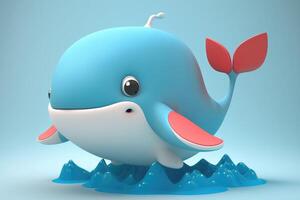 3d mignonne baleine dessin animé ai généré photo