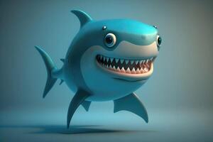 3d mignonne requin dessin animé. ai généré photo