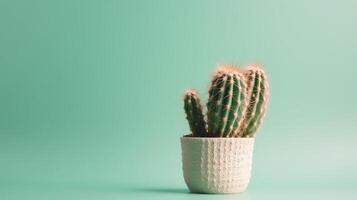 cactus dans une pot sur vert Contexte. minimal concept.ai génératif photo
