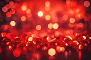 abstrait Noël Contexte avec bokeh défocalisé lumières et rouge couleur.ai généré photo