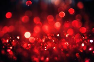 abstrait Noël Contexte avec bokeh défocalisé lumières et rouge couleur.ai généré photo