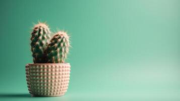 cactus dans une pot sur vert Contexte. minimal concept.ai génératif photo