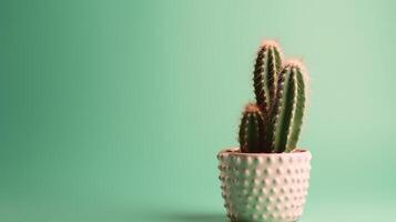 cactus dans une pot sur vert Contexte. minimal concept.ai génératif photo