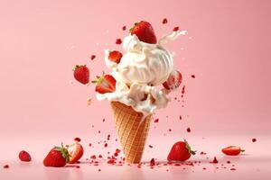 fraise la glace crème. illustration ai génératif photo