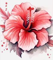 rouge aquarelle hibiscus fleur. illustration ai génératif photo