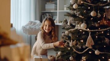 famille décoration Noël arbre. illustration ai génératif photo