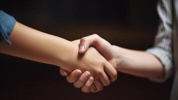 amical ou décontractée poignée de main entre deux femmes. proche en haut. génératif ai. photo