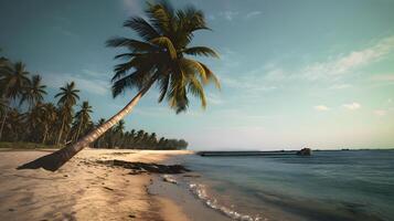 noix de coco arbre dans plage établi en utilisant génératif ai La technologie photo