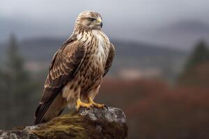 un Aigle perché sur une Montagne rock. génératif ai photo