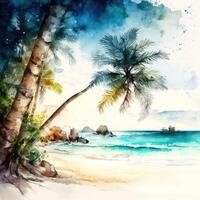 aquarelle tropical plage ai généré photo