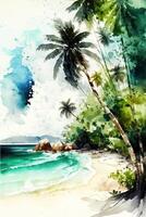 aquarelle tropical plage ai généré photo