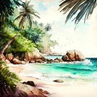 aquarelle tropical plage ai généré photo