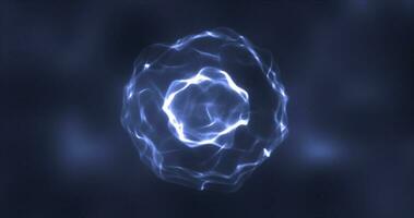 abstrait bleu énergie rond sphère embrasé avec particule vagues salut-technologie numérique la magie abstrait Contexte photo