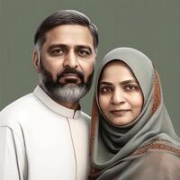 réaliste portrait de musulman couple portant traditionnel tenue, génératif ai. photo