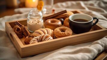 tasse de café et beignets. illustration ai génératif photo