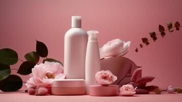 rose cosmétique des produits. illustration ai génératif photo