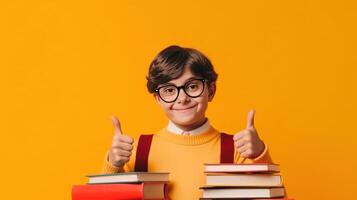 école garçon avec livres. illustration ai génératif photo