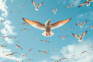 chef de une troupeau de des oiseaux dans le ciel génératif ai photo