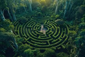 vert Labyrinthe dans forêt jungle génératif ai photo