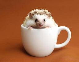 mignonne et adorable hérisson dans thé Coupe. ai généré photo