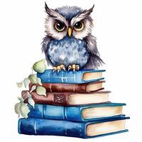 aquarelle hibou avec livres isolé. illustration ai génératif photo