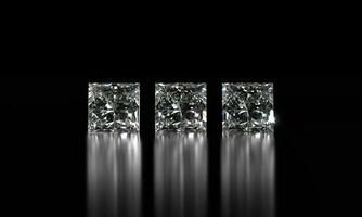 Princesse forme diamants groupe mis sur brillant Contexte 3d le rendu photo