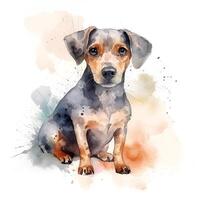 génératif ai contenu, mignonne peu chiot dans une aquarelle style, blanc Contexte. photo