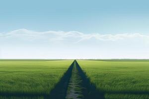 le paysage de herbe des champs et bleu ciel route de premier plan de dans le distance. génératif ai. photo