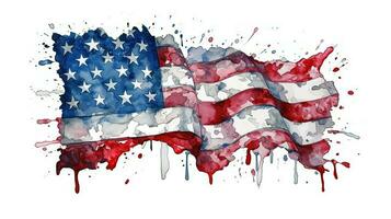 aquarelle éclaboussure de américain drapeau sur blanc Contexte pour 4e de juillet indépendance journée concept. génératif ai technologie. photo
