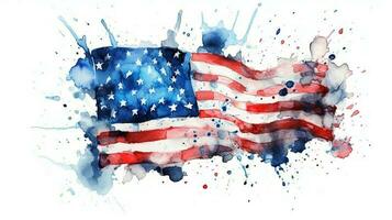 aquarelle éclaboussure de américain drapeau sur blanc Contexte pour 4e de juillet indépendance journée concept. génératif ai technologie. photo