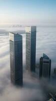 étourdissant photo de Dubai incroyablement grand grattes ciels émergente de épais couche de brouillard. génératif ai technologie.