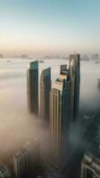 étourdissant photo de Dubai incroyablement grand grattes ciels émergente de épais couche de brouillard. génératif ai technologie.