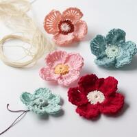 crochet fleurs sur une table ai généré photo