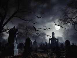 cimetière avec des fantômes et chauves-souris photo