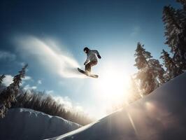 contagieux air une snowboarders la gravité défi photo