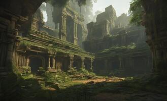 génératif ai illustration de ancien temple ruines dans une jungle photo