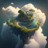 flottant île au dessus le des nuages paysage illustration, produire ai photo