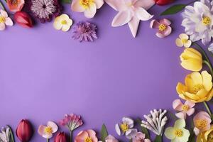 multicolore printemps fleurs sur violet Contexte , produire ai photo