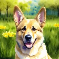 une magnifique allemand berger chien. aquarelle peinture. noble gardiens. génératif ai photo
