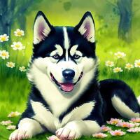 une magnifique alaskan rauque chien. aquarelle peinture. majestueux les sentiers. génératif ai photo